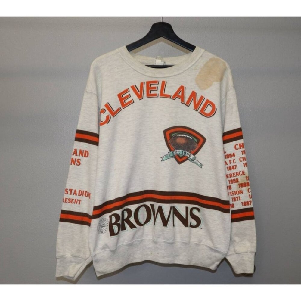 Vintage Long Gone Cleveland Browns NFL Crewneck Sweatshirt Men's L Gray